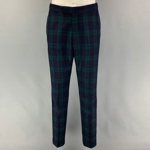 SUITSUPPLY Size 40 Blackwatch Plaid Cotton Peak Lapel Tuxedo Suit