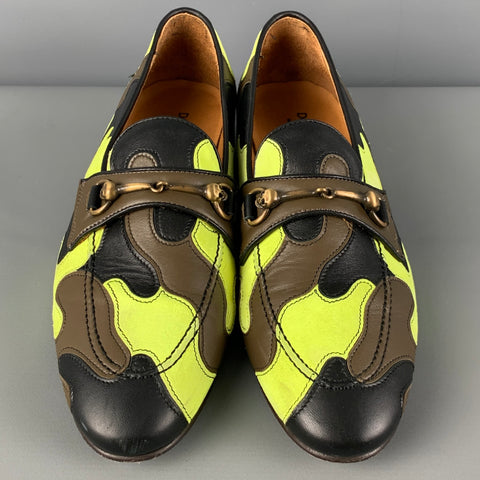 DONALD J PLINER Size 8.5 Green Black Brown Camo Leather Slip On Loafers