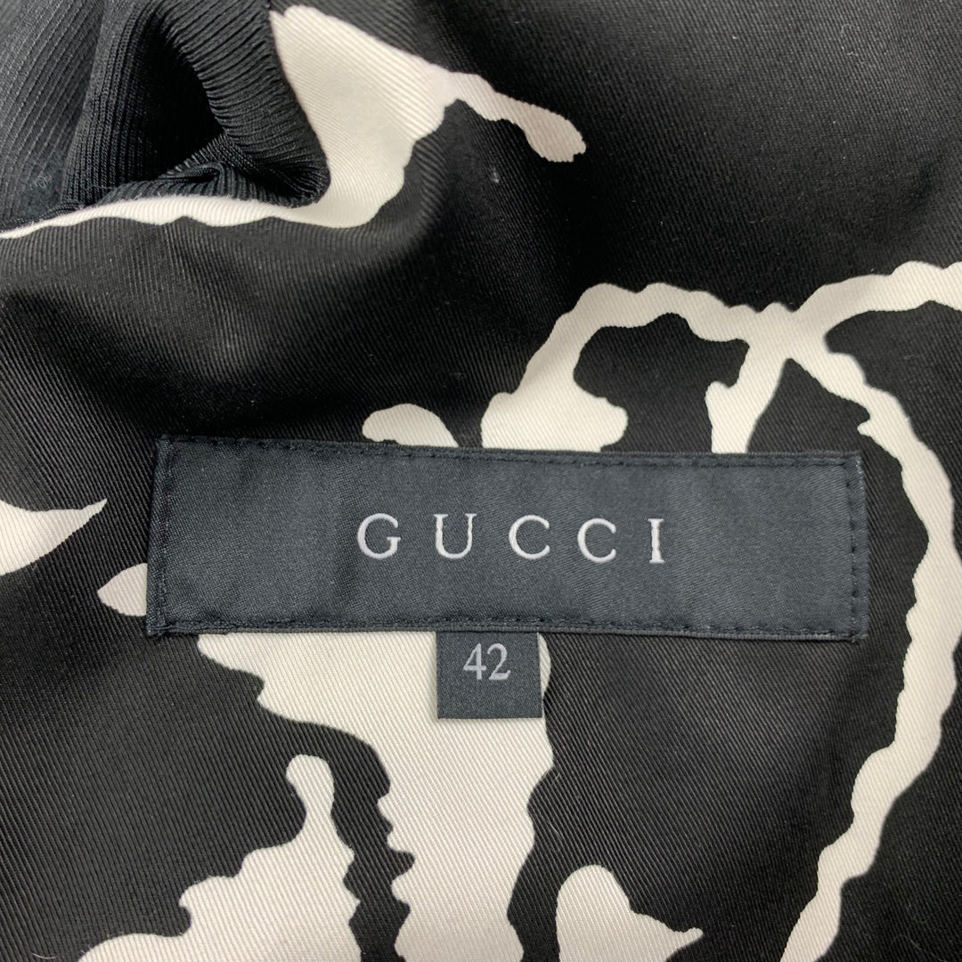 GUCCI Size 6 Black White Abstract Cotton Double Breasted Coat