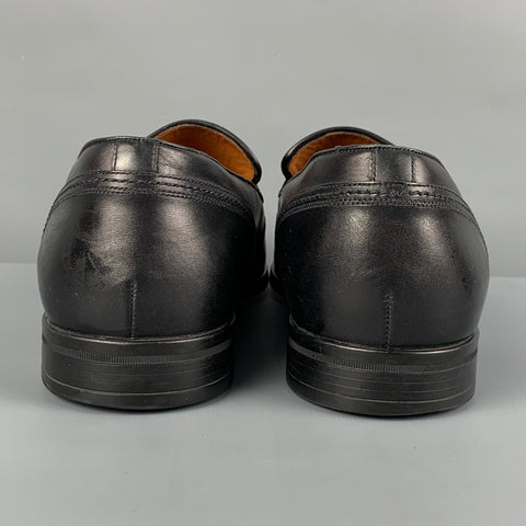 BALLY Size 10 Black Leather Belted Loafers