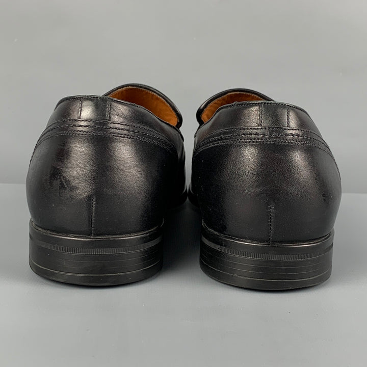 BALLY Size 10 Black Leather Belted Loafers