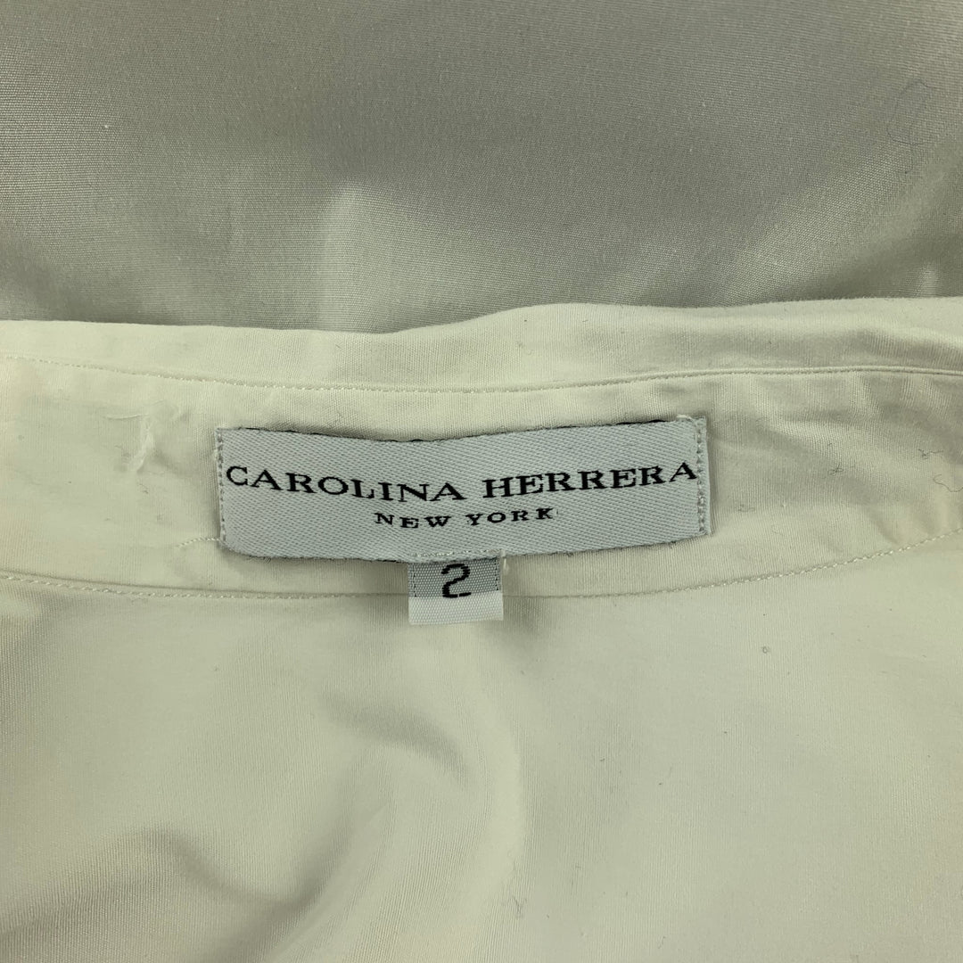 CAROLINA HERRERA Size 2 White Stretch Classic Blouse
