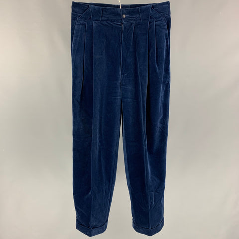 Vintage ISTANTE by GIANNI VERSACE Size 30 Navy Pleated Cotton Rayon High Waisted Casual Pants