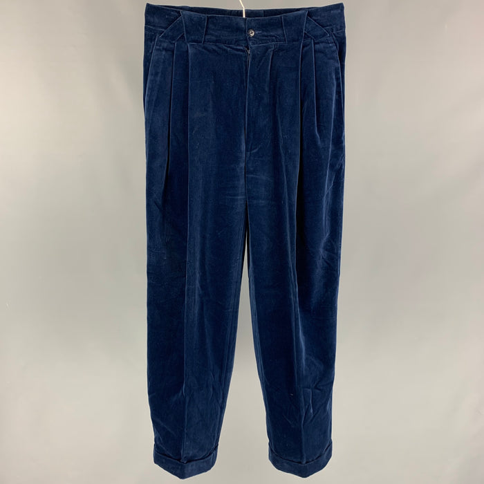 Vintage ISTANTE by GIANNI VERSACE Size 30 Navy Pleated Cotton Rayon High Waisted Casual Pants