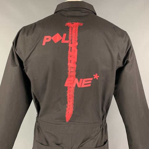 POLYTHENE* OPTICS Size L Black Red Cotton Snaps Boiler Jumpsuit