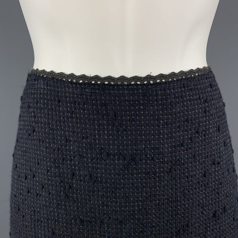 PRADA Taille 6 Jupe trapèze en coton mélangé texturé en tweed et dentelle