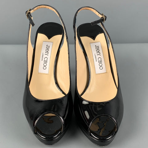 JIMMY CHOO Size 7 Black Patent Leather Slingback Nova Pumps