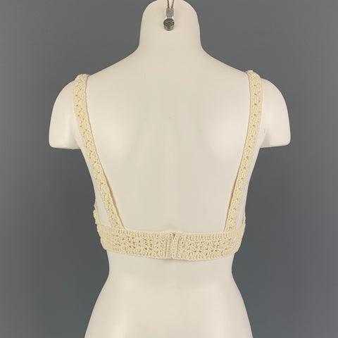 PRADA Taille S Top court en crochet de coton beige