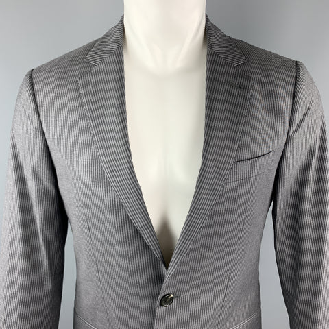 CLUB MONACO Size 38 Grey Stripe Regular Cotton Notch Lapel Sport Coat