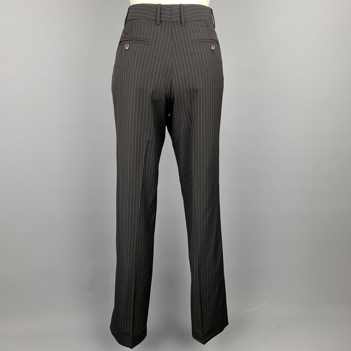GUCCI Size 6 Black Pinstripe Wool Dress Pants