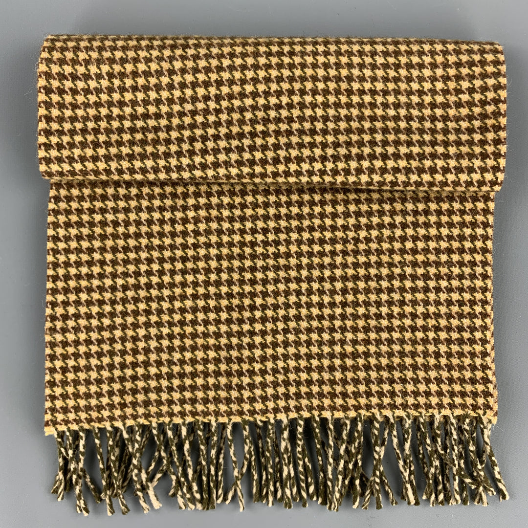 HOLLAND & HOLLAND Houndstooth Brown & Tan Cashmere Scarf
