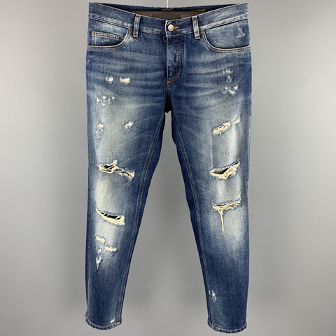 DOLCE & GABBANA Size 32 Indigo Distressed Denim Button Fly Jeans