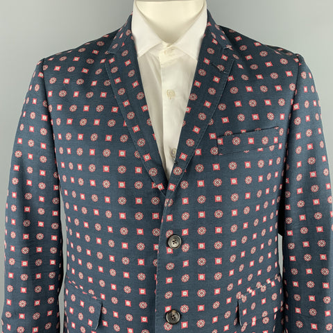 BLACK FLEECE Chest Size 42 Navy Print Cotton / Viscose Notch Lapel Sport Coat