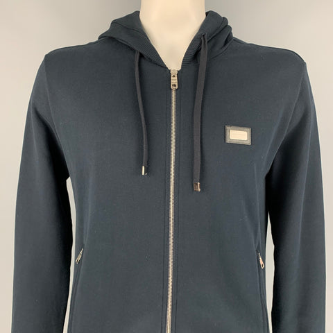 DOLCE & GABBANA Size 42 Midnight Blue Cotton Hoodie Jacket