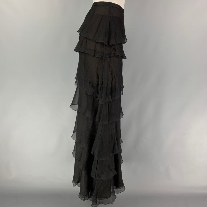 OSCAR DE LA RENTA Size 8 Black Ruffled Long Skirt