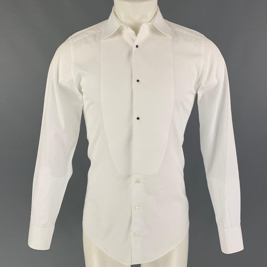 DOLCE &amp; GABBANA Camisa de manga larga de esmoquin de algodón blanco talla XS dorada