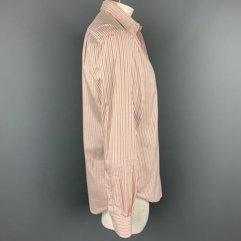 LORO PIANA Size L Purple & Orange Stripe Cotton Button Up Long Sleeve Shirt