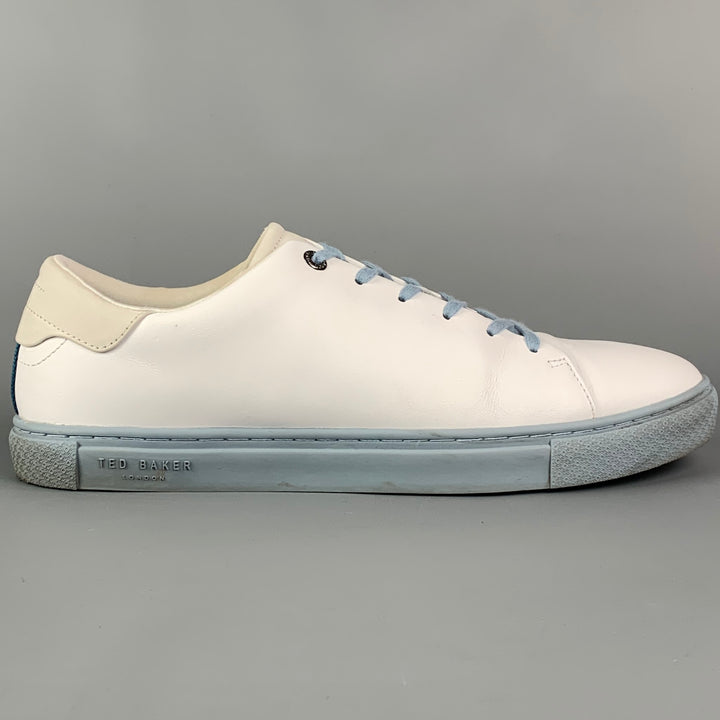 TED BAKER Size 12 White Light Blue Two Toned Leather Sneakers
