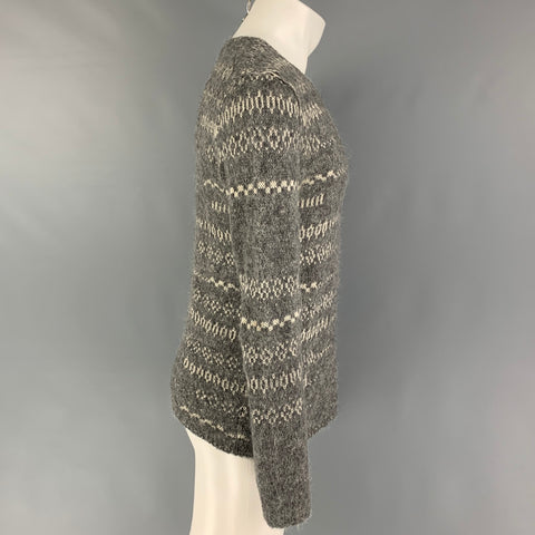 JOHN VARVATOS Size S Grey White Knitted Cotton Blend Crew-Neck Sweater