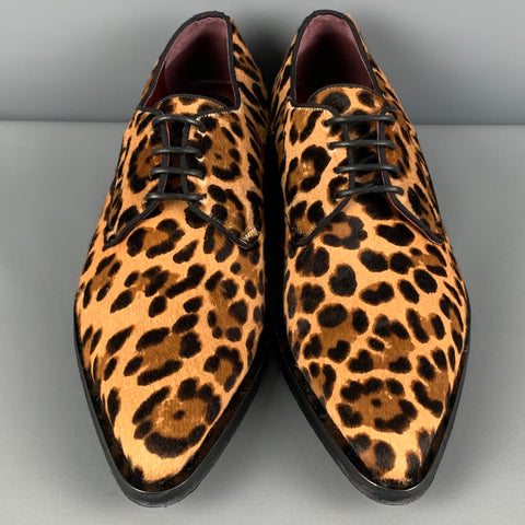 DOLCE & GABBANA Size 10.5 Tan Brown Leopard Print Leather Lace Up Shoes