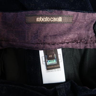 ROBERTO CAVALLI Size US 32 / IT 48  Navy Printed Velvet Belted Dress Pants