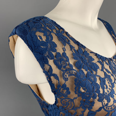 ROSANNA MANZONI Size 10 Blue Silk Lace Shift Cocktail Dress