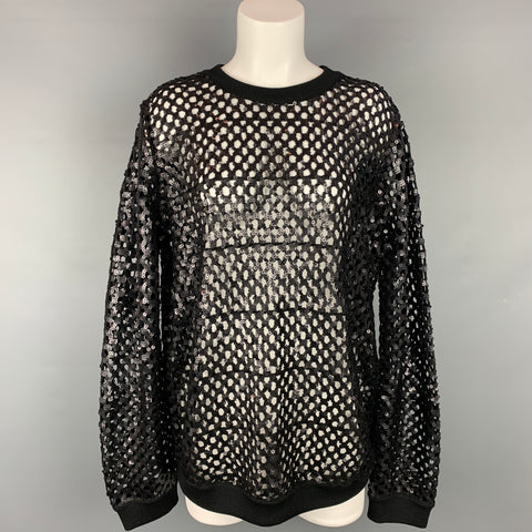 TORY BURCH Taille L Noir Voir à travers le pull à col rond en maille pailletée