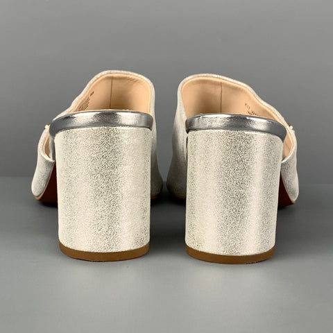 COLE HAAN Size 8 Silver Leather Peep Toe Sandals