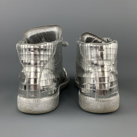 MAISON MARGIELA Taille 10 Baskets montantes Disco Ball en cuir métallisé argenté