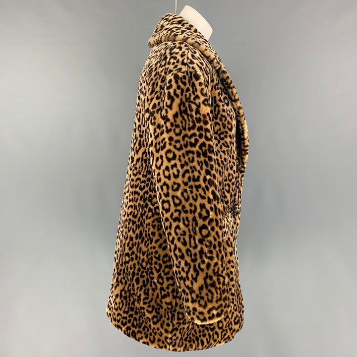 ALLEN SCHWARTZ Size XS Tan Brown Animal Print Faux Fur Notch Lapel Coat