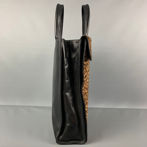 DRIES VAN NOTEN Brown Beige Black Mixed Materials Tote Handbag