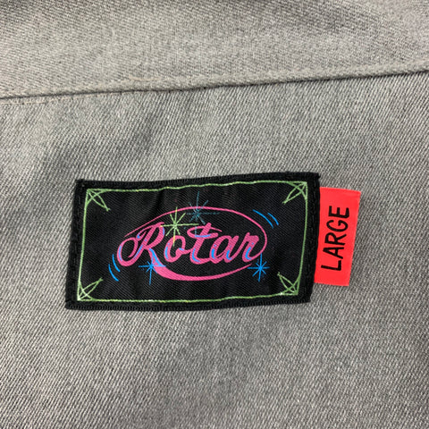 ROTAR Size L Gray Black Embroidery Snaps Long Sleeve Shirt