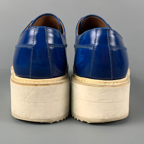PRADA Size 11 Royal Blue White Leather Platform Laces