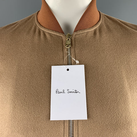 PAUL SMITH Size M Camel Cashmere Zip Up Bomber Jacket