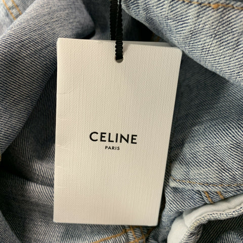 CELINE Size XS Blue Distressed Cotton Trucker Jacket