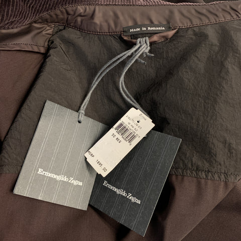 ERMENEGILDO ZEGNA Chest 40 Burgundy Coated Wool & Corduroy Hooded Vest