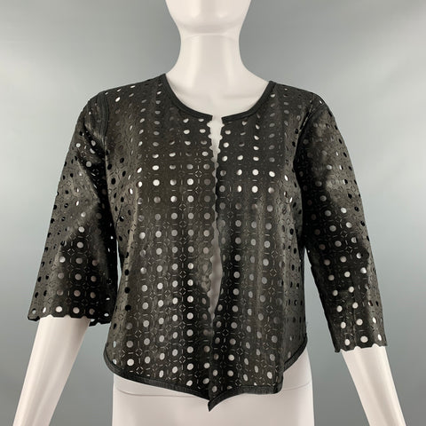 MILLY Chaqueta Mangas 3/4 Piel Cordero Perforada Negra Talla M