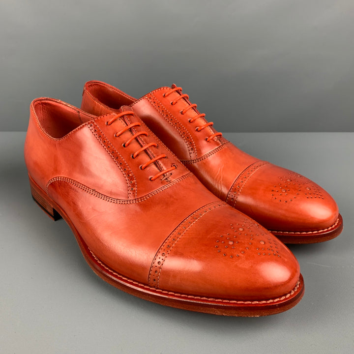PAUL SMITH Size 8.5 Orange Perforated Leather Cap Toe Lace Up Shoes