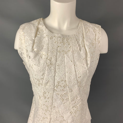 NINA RICCI Size 6 White Cotton Cut Out Eyelet Blouse