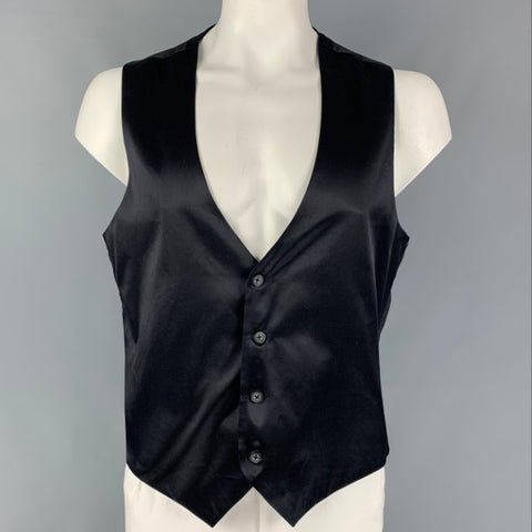 SAKS FIFTH AVENUE Talla L Chaleco abotonado de seda sólida negro