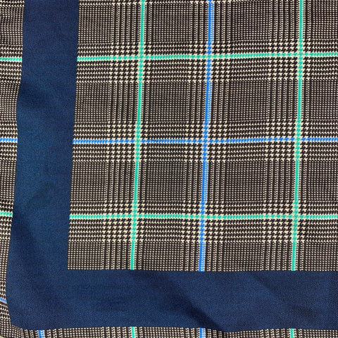 DUCHAMP Black Blue Glenplaid Silk Pocket Square