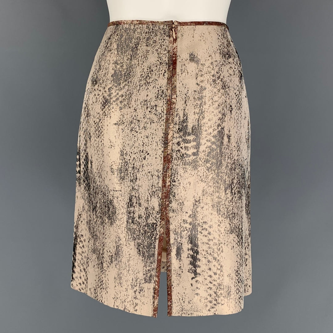 REED KRAKOFF Size 6 Pink & Silver Marbled Silk / Viscose Pencil Skirt