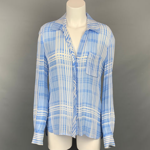 DIANE VON FURSTENBERG Size 2 Light Blue & White Plaid Viscose Blouse