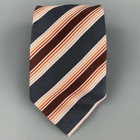 ERMENEGILDO ZEGNA Charcoal & Brown Diagonal Stripe Silk Tie