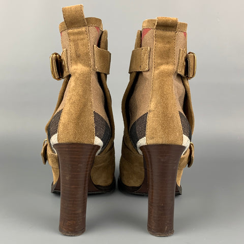 BURBERRY Size 8 Khaki Suede Ankle Strap Boots