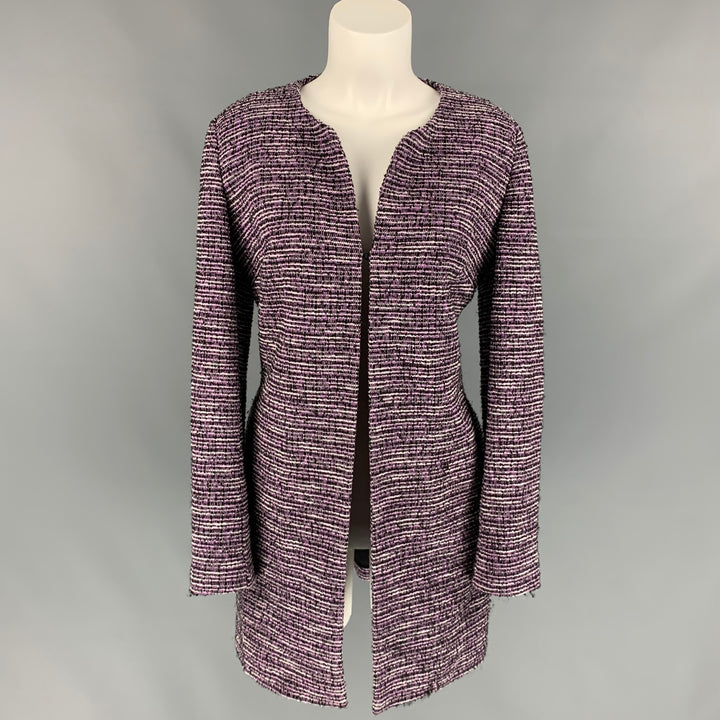 KARL LAGERFELD Size L Purple & Black Boucle Polyester Blend Collarless Jacket