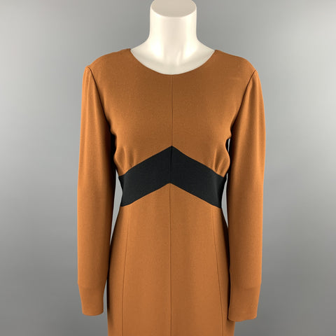 BURBERRY PRORSUM Taille 10 Robe trapèze en crêpe color block marron rouille