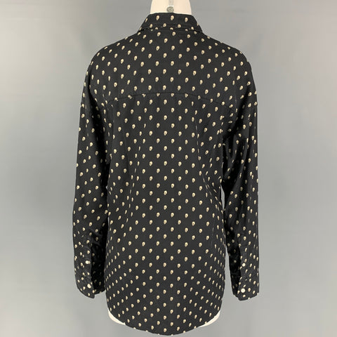 R13 Size XS Black & Off White Silk Skulls Button Up Shirt