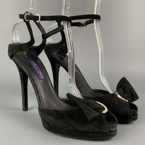 RALPH LAUREN Collection Size 9.5 Black Suede Rhinestones Sandals