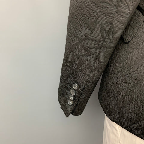 D&G by DOLCE & GABBANA Size 42 Regular Black Textured Damask Polyester / Cotton Peak Lapel Sport Coat
